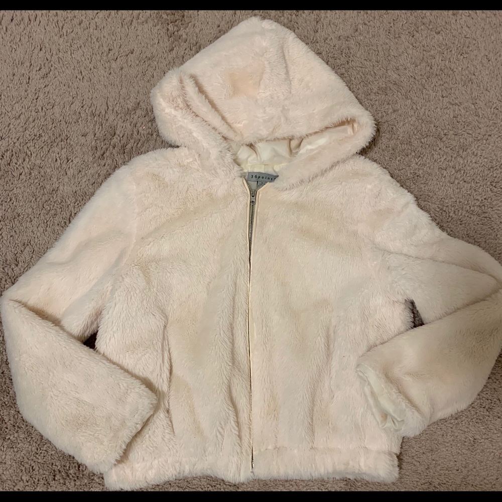 Hooded cream fury jacket